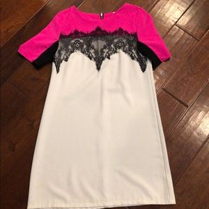 Beautiful Pink/White/Black Lace Sheath Dress